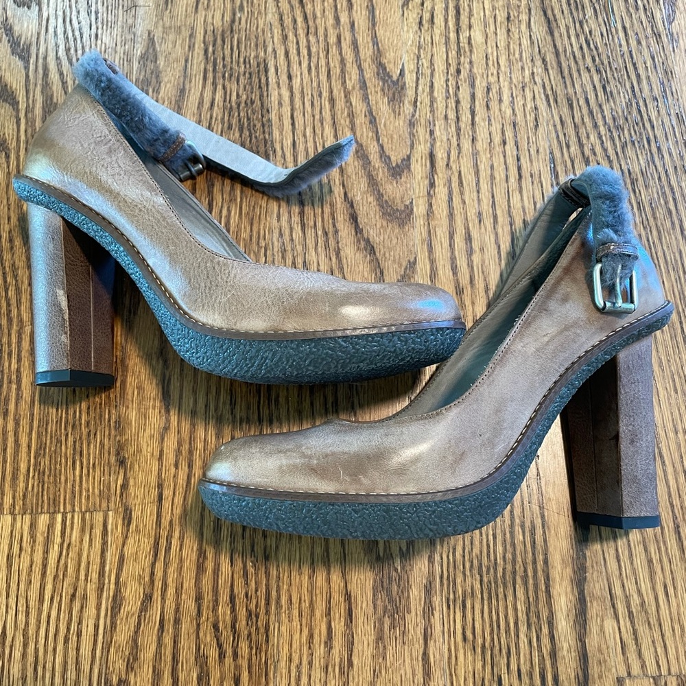 Brunello Cucinelli leather block heels in size 37